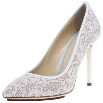 Charlotte Olympia Cream Lace and Satin Monroe Pumps Size 36.5