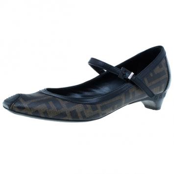Fendi Zucca Canvas and Leather Mary Jane Pumps Size 39.5