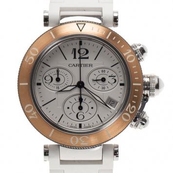 Cartier White Stainless Steel Pasha Seatimer LM Unisex Wristwatch 38MM