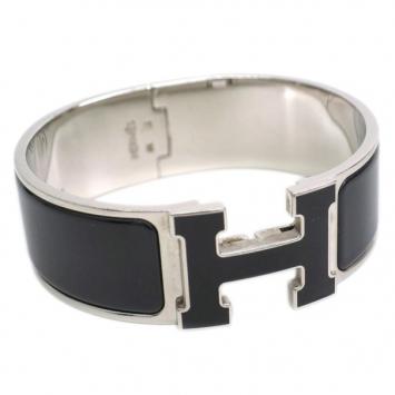 Hermes Clic Clac H Wide Black Enameled H Palladium Plated Bracelet PM