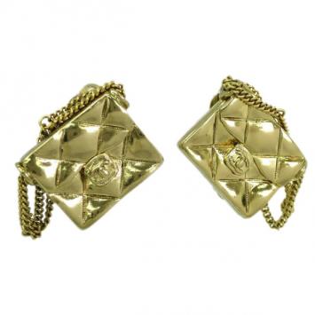 Chanel Flap Bag Gold Tone Clip On Earrings