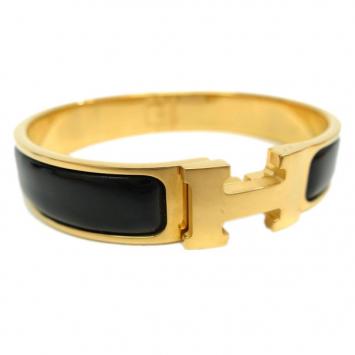 Hermes Clic Clac H Black Enameled Gold-Plated Bracelet PM