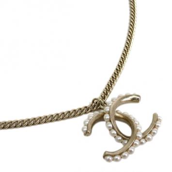 Chanel CC Pearl Logo Pendant Necklace