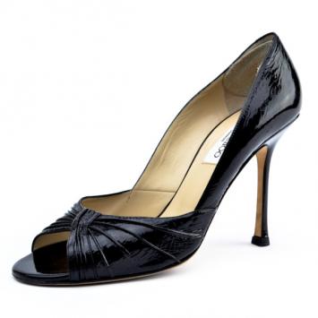 Jimmy Choo Black Patent Peep Toe Pleated Pumps Size 40.5