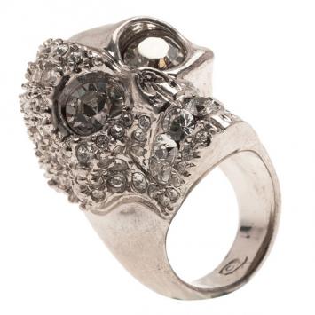 Alexander McQueen Silver Crystal Two-Faced Skull Cocktail Ring Size 54