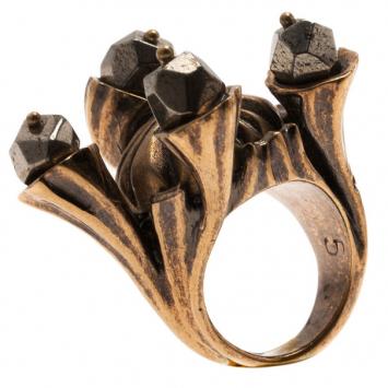 Saint Laurent Paris Shadow Crown Gold Ring Size 50