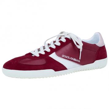 Pre Owned Dolce and Gabbana Red Suede and Leather Sneakers Size 42.5
