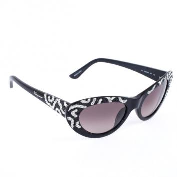 Salvatore Ferragamo Black and Silver Limited Edition 625SR Womens Cat Eye Sunglasses
