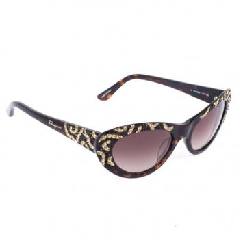 Salvatore Ferragamo Brown and Gold Limited Edition 625SR Womens Cat Eye Sunglasses