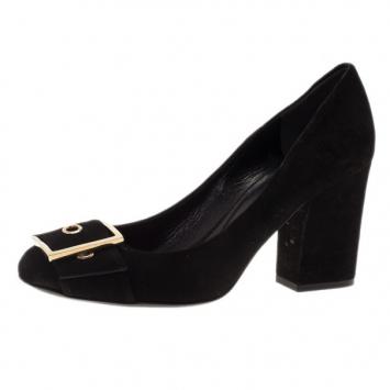 Gucci Black Suede Buckle Block Heel Pumps Size 40