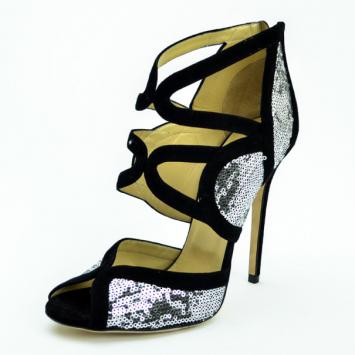 Jimmy Choo Black Suede &amp; Silver Sequins 'Tempest' Sandals Size 40.5