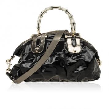 Gucci Black Coated Canvas Pop Bamboo Handle Bag