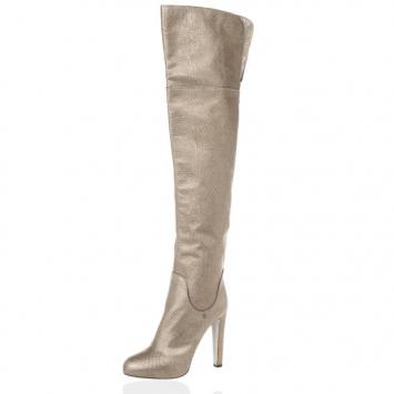 Sergio Rossi Metallic Embossed Leather Over The Knee Boots Size 41