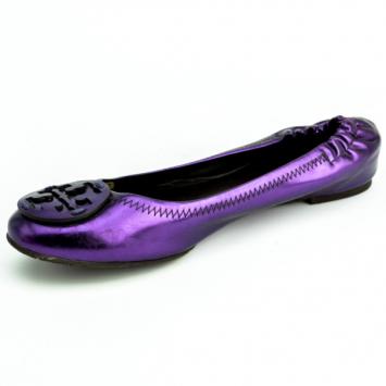 Tory Burch Purple Metallic Reva Ballet Flats Size 38.5
