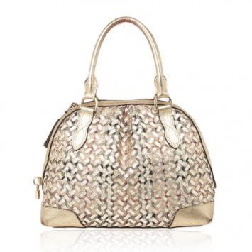 Burberry Metallic Gold Woven Top Handle Bag
