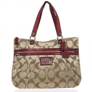 Coach Red Trim Daisy Signature Tote