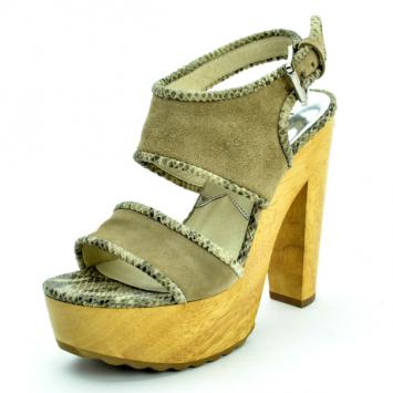 MICHAEL Michael Kors Beige Suede Lilly Platform Sandals With Snakeskin Trim Size 38.5