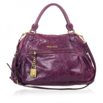 Miu Miu Lily Distressed Purple Leather Bag