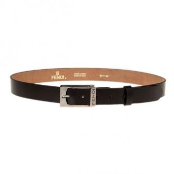 Pre Owned Fendi Black Leather Logo Buckle Belt 100CM