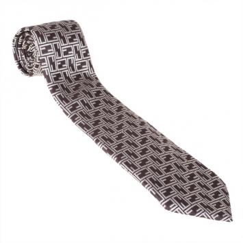 Pre Owned Fendi Brown Silk Embroidered Tie