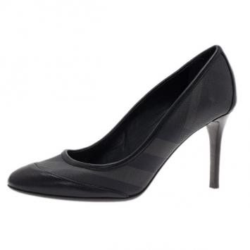 Burberry Black Smoked Check Canvas Pumps Size 37