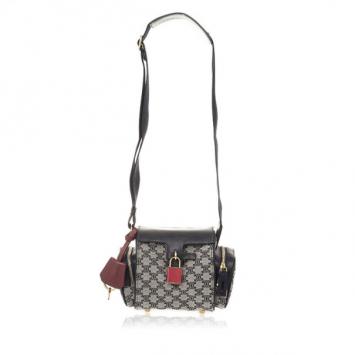 Celine Grey Logo Padlock Canvas and Leather Camera Bag