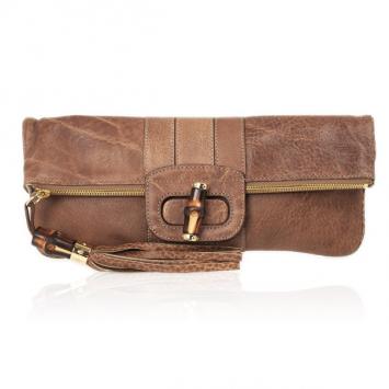 Gucci Brown Leather 'Lucy' Foldover Clutch