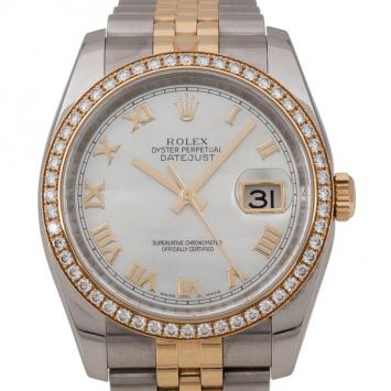 Pre Owned Rolex DateJust Mother of Pearl Diamond SS Chronograph Mens Wristwatch 36 MM