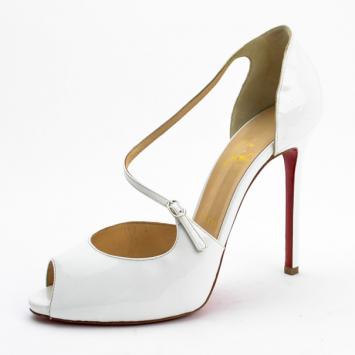 Christian Louboutin White Patent Grolili Cross-Strap Dórsay Pumps Size 38.5