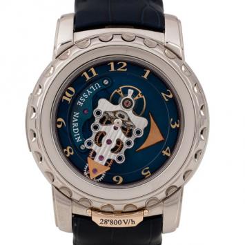 Pre Owned Ulysse Nardin Freak 18K White Gold Leather Mens Wristwatch 44.5 MM