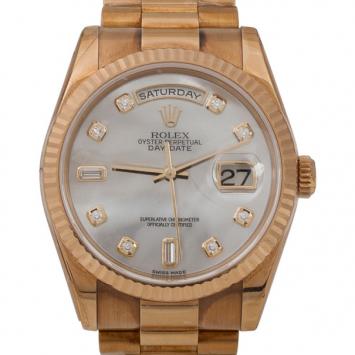 Pre Owned Rolex Day-Date Mother of Pearl 18K Yellow Gold Mens Wristwatch 36 MM