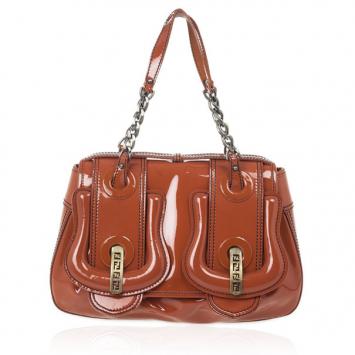 Fendi Light Brown Patent Leather B Bag 