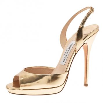 Jimmy Choo Gold Leather Slingback Sandals Size 38