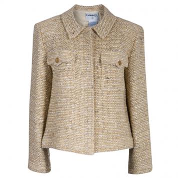 Pre Owned Chanel Beige Tweed Jacket M
