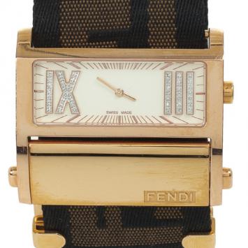 Fendi Diamonds and Gold Fittings Zip Code Womens Wristwatch 40 MM