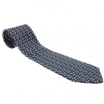 Pre Owned Salvatore Ferragamo Blue Sail Boat and Lighthouse Print Tie