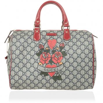 Gucci GG Plus Tattoo Hearts And Roses Large ‘Joy’ Boston Satchel