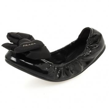 Prada Sport Black Patent Leather Bow Detail Ballet Flats Size 39.5
