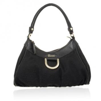 Gucci Black GG Canvas D Gold Hobo Bag