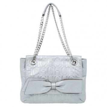 Carolina Herrera Silver Metallic Leather Audrey Bag