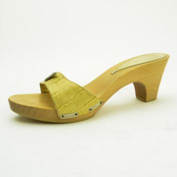 Emporio Armani Cream Croc Embossed Wooden Clogs Size 38
