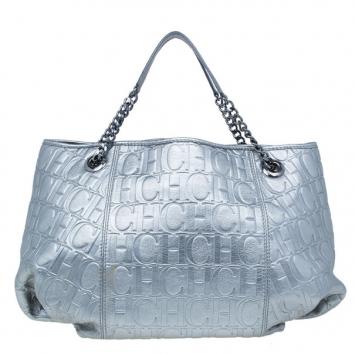 Carolina Herrera Silver Metallic Leather Poppy Tote
