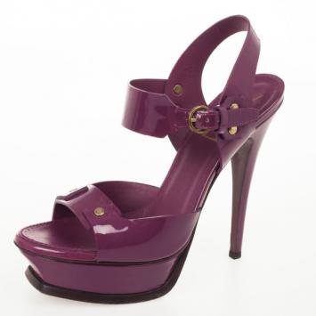 Yves Saint Laurent Magenta Patent Studded Platform Sandals Size 38
