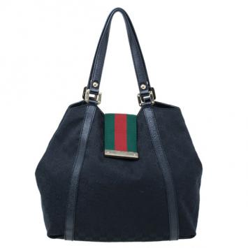 Gucci Black GG Canvas Ladies Web Large Hobo
