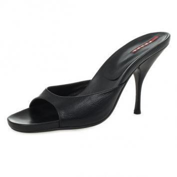 Prada Sport Black Leather High Heel Mules Size 41