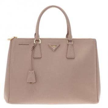 Prada Nude Saffiano Double Zip Lux Tote