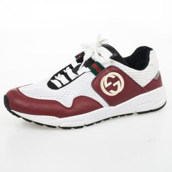 Pre Owned Gucci Red &amp; White Lace Up Sneakers Size 42.5