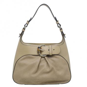 Gucci Beige Leather Bamboo Buckle Horse Bit Shoulder Bag