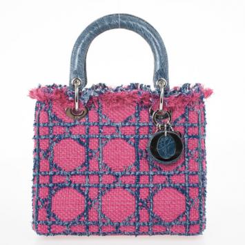 Christian Dior Pink and Blue Tweed Medium Lady Dior Tote 