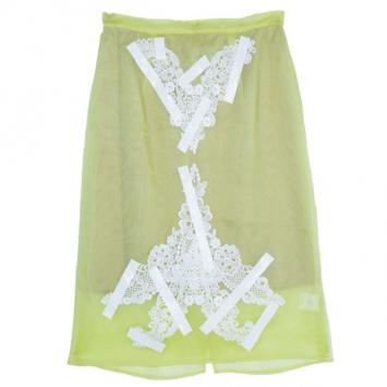 Christopher Kane Yellow Silk Skirt with Lace Appliqué M